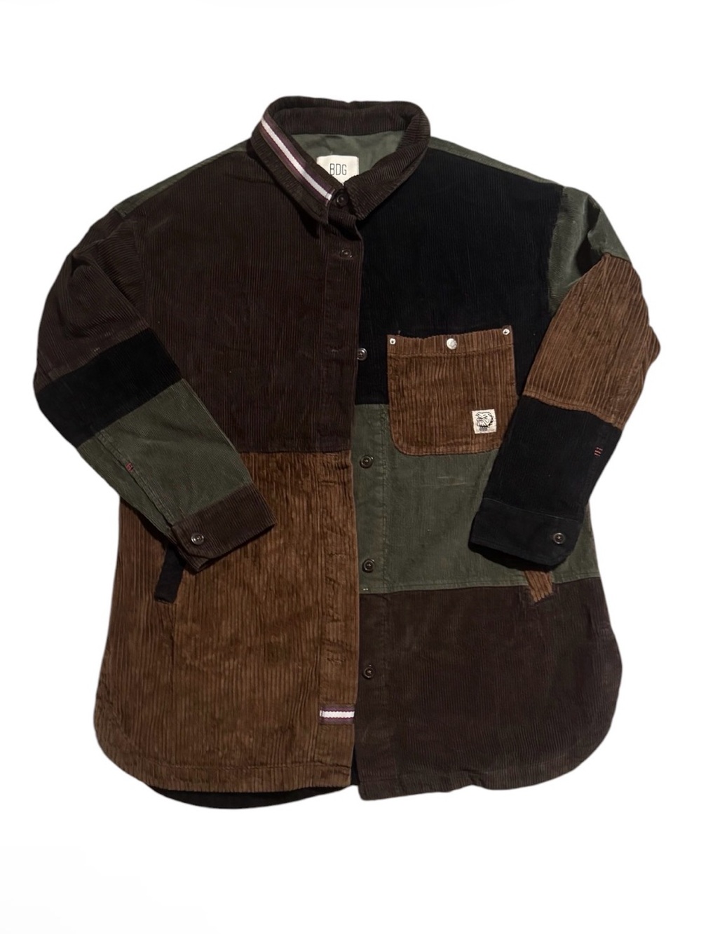 BDG Corduroy Colorblock Shirt Jacket in Brown, Olive, Black